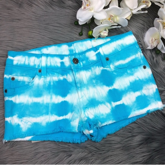 LF Pants - LF Carmar Blue White Tie Dye Stretch Denim Shorts